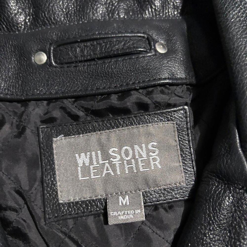 Vintage Wilsons Leather Motorcycle Jacket Biker Black Belted zip y2k grunge punk - Picture 8 of 11